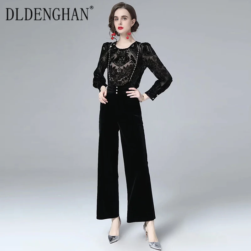 DLDENGHAN Fashion Runway Designer Autumn Suit Women Long Sleeve Jacquard Tops + Crystal Sling Velvet Length Pants Two Pieces Set
DLDENGHAN Fashion Runway Designer Autumn Suit Women Long Sleeve Jacquard Tops + Crystal Sling Velvet Length Pants Two Pieces Set