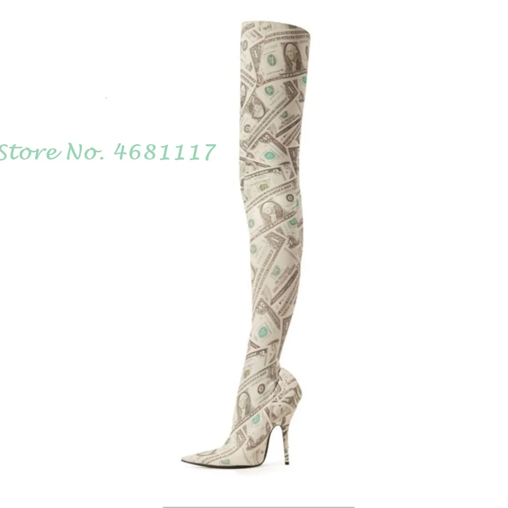 Print Over Knee Stretch Boots Women Dollar Pattern Stiletto High Heels Pointed Toe Suede Leather Long High Heel Dress Boots
Print Over Knee Stretch Boots Women Dollar Pattern Stiletto High Heels Pointed Toe Suede Leather Long High Heel Dress Boots