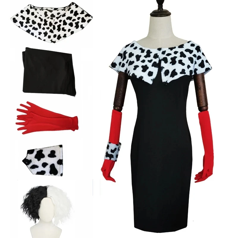 Косплей-костюмы из фильма Cruella, платья 101 далматинцев, Cruella De Vil, аниме, одежда для женщин
Косплей-костюмы из фильма Cruella, платья 101 далматинцев, Cruella De Vil, аниме, одежда для женщин