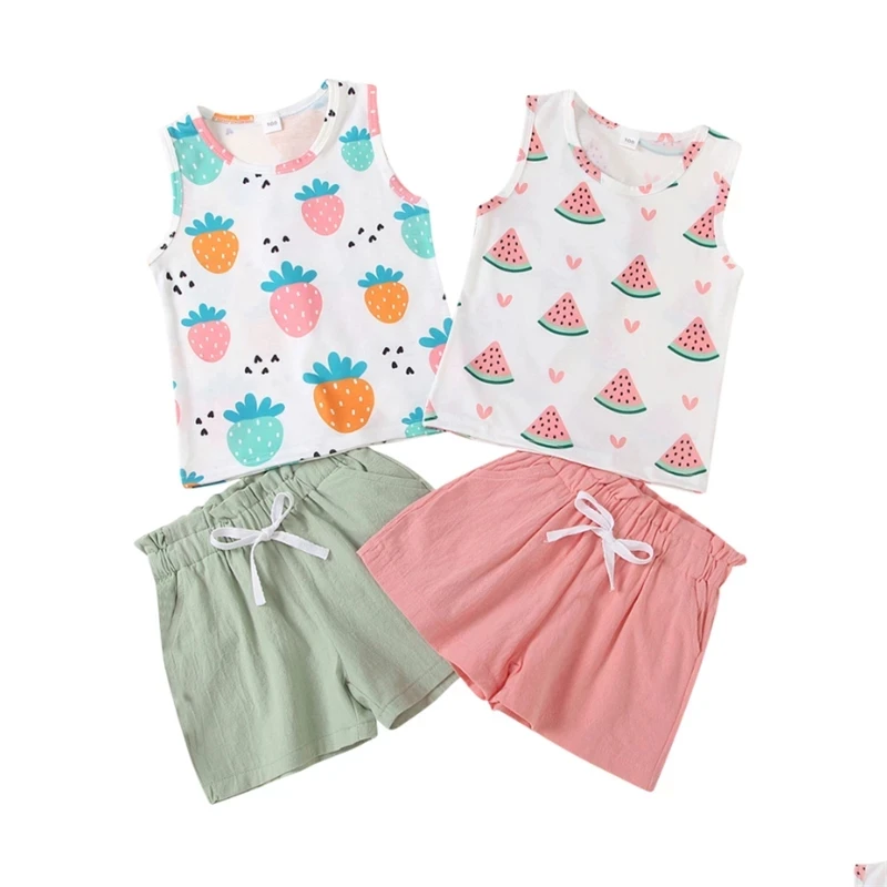 2021 Summer Infant Kids Baby Girls Clothes Sets 2 Colors Fruit print Sleeveless Vest Tops Shorts Cotton Outfit
2021 Summer Infant Kids Baby Girls Clothes Sets 2 Colors Fruit print Sleeveless Vest Tops Shorts Cotton Outfit