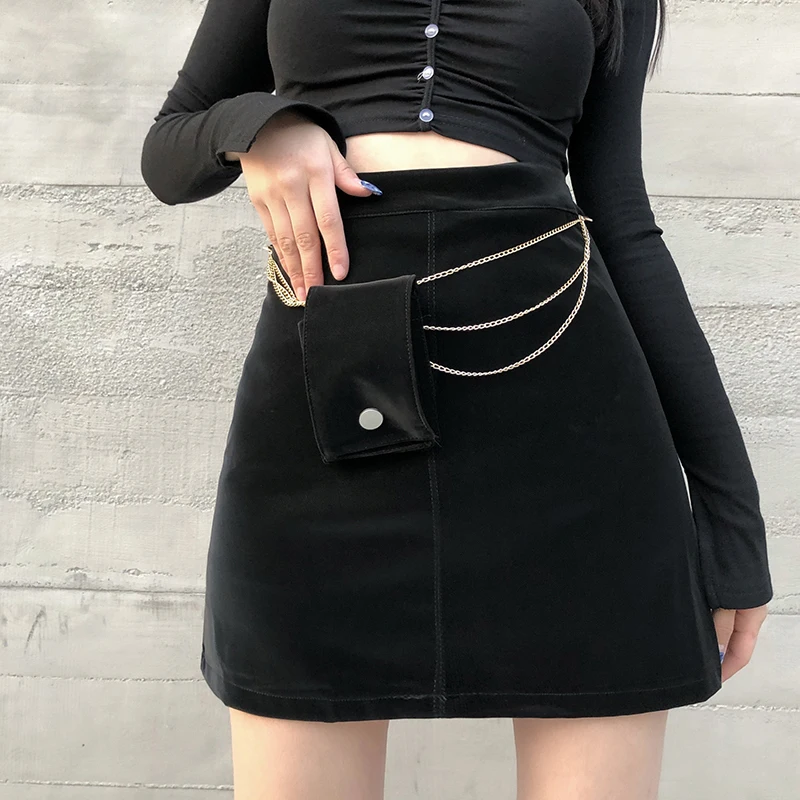 Gothic Chain Pocket Mini Skirt Y2K High Waist Flannel Ladies Office Skirt Female 2021 Summer Dark College Punk Black Skirt 2021
Gothic Chain Pocket Mini Skirt Y2K High Waist Flannel Ladies Office Skirt Female 2021 Summer Dark College Punk Black Skirt 2021
