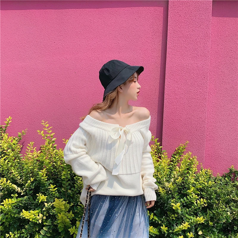 sweet computer knitted slash neck pullovers pink bow off shoulder Sweaters Spring and autumn Women's Clothing high quality tops
sweet computer knitted slash neck pullovers pink bow off shoulder Sweaters Spring and autumn Women's Clothing high quality tops