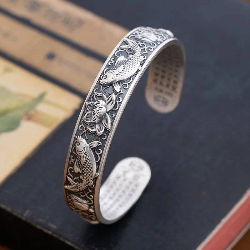 New Retro Heart Sutra Lotus Lady Bracelet Koi Silver Bracelet Jewelry Bracelet Birthday Gift
New Retro Heart Sutra Lotus Lady Bracelet Koi Silver Bracelet Jewelry Bracelet Birthday Gift