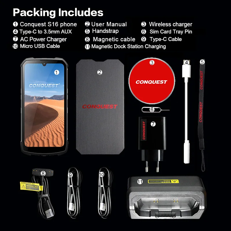 CONQUEST S16 8+256GB IP68 Shockproof Waterproof Rugged Smartphone Android Mobile Phones Cell Smart Phone Mobile Phones
CONQUEST S16 8+256GB IP68 Shockproof Waterproof Rugged Smartphone Android Mobile Phones Cell Smart Phone Mobile Phones