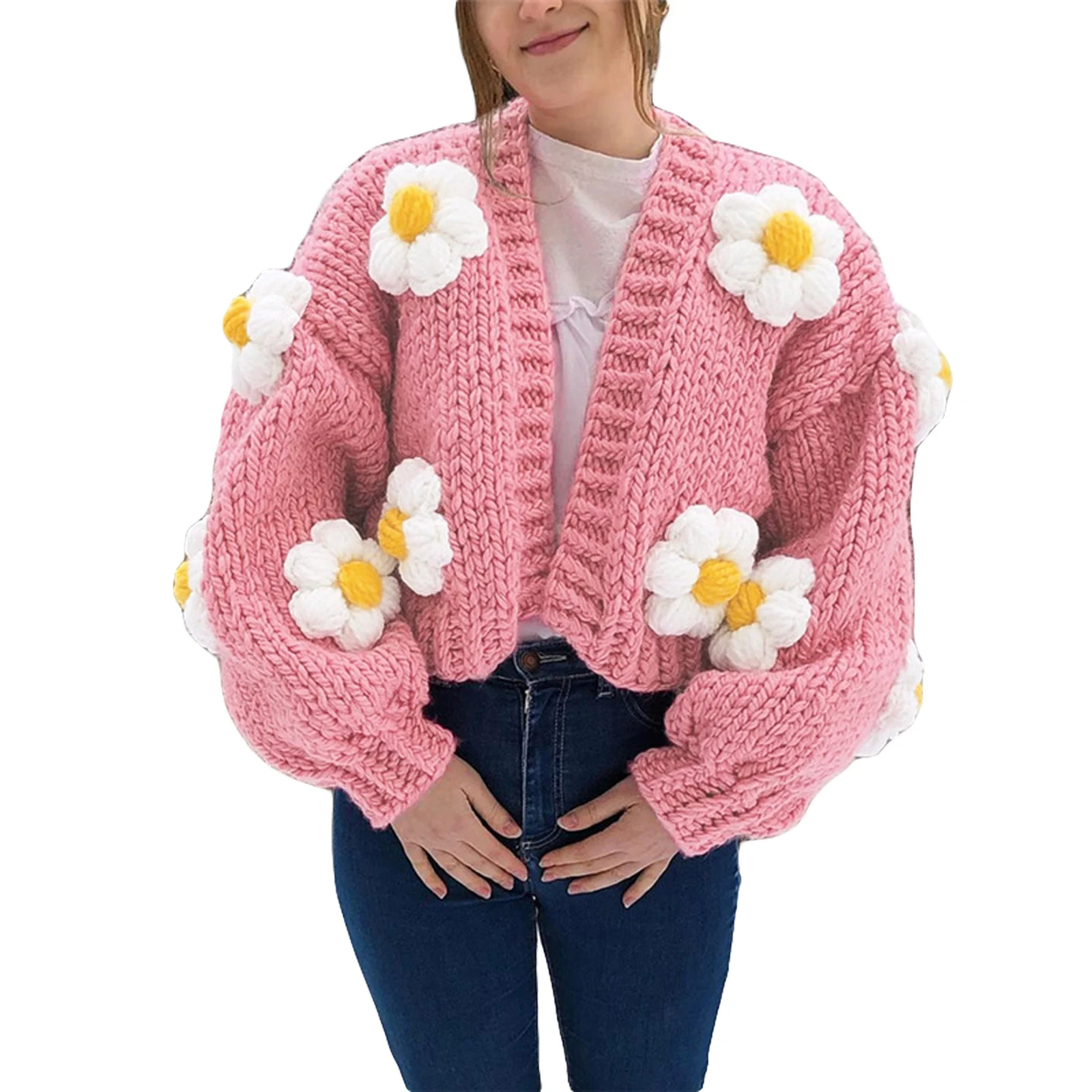 Women Autumn Polyester Knitted Cardigan Pink Floral Applique Pattern Long Balloon Sleeves Sweater S/ M/ L
Women Autumn Polyester Knitted Cardigan Pink Floral Applique Pattern Long Balloon Sleeves Sweater S/ M/ L
