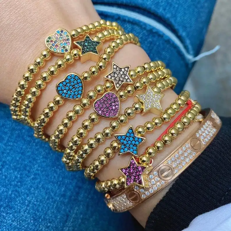 3Pcs, Romantic Colorful CZ Heart Star Bracelets Copper Fashion Handmade Jewelry Beaded Bracelets For Women Best Wedding Gift 
3Pcs, Romantic Colorful CZ Heart Star Bracelets Copper Fashion Handmade Jewelry Beaded Bracelets For Women Best Wedding Gift