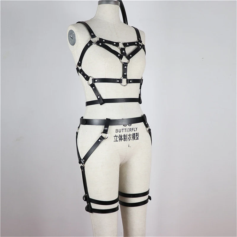 Leather Full Body Harness Lingerie Set Woman Sexy Cage Bra Top Thigh Leg Strap Garter Belt Fetish Bondage Erotic Belts | Женская одежда
