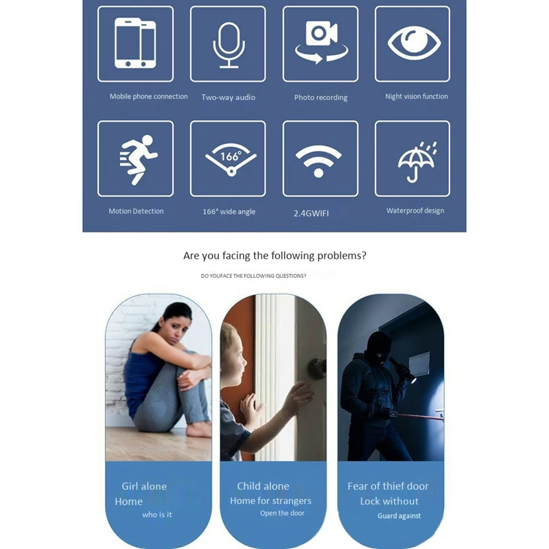 Video Doorbell Wireless Doorbell Wide-Angle Surveillance Camera Two-Way Voice Call Motion Detection Night Vision
Video Doorbell Wireless Doorbell Wide-Angle Surveillance Camera Two-Way Voice Call Motion Detection Night Vision