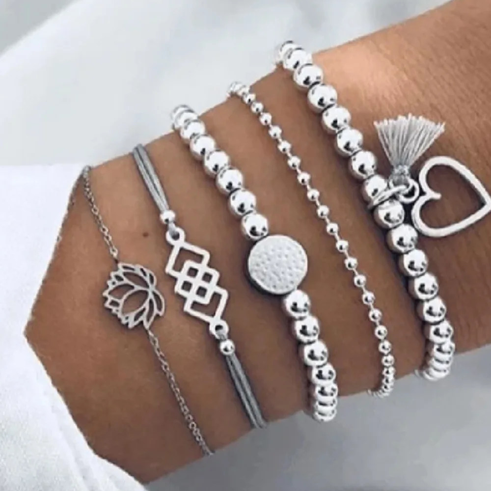 Alloy Jewelry Tassel Love Lotus String Beads 5-pieces Bracelets for Women Metal Charm Bracelets Fashion Ethnic
Alloy Jewelry Tassel Love Lotus String Beads 5-pieces Bracelets for Women Metal Charm Bracelets Fashion Ethnic