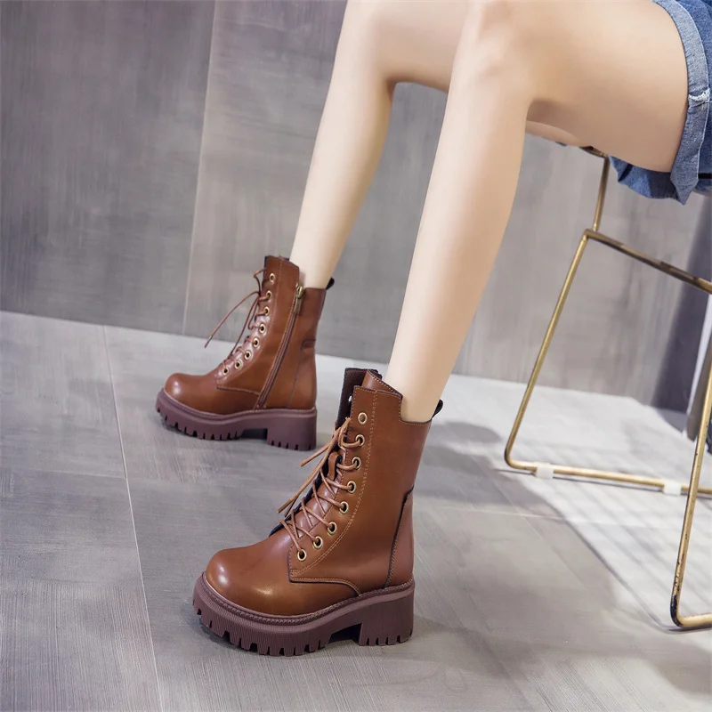 Women's Round Toe Platform Ankle Boots Lace-Up Matte Black Brown British Style Chunky Heels Booties Zipper Concise For Autumn
Women's Round Toe Platform Ankle Boots Lace-Up Matte Black Brown British Style Chunky Heels Booties Zipper Concise For Autumn