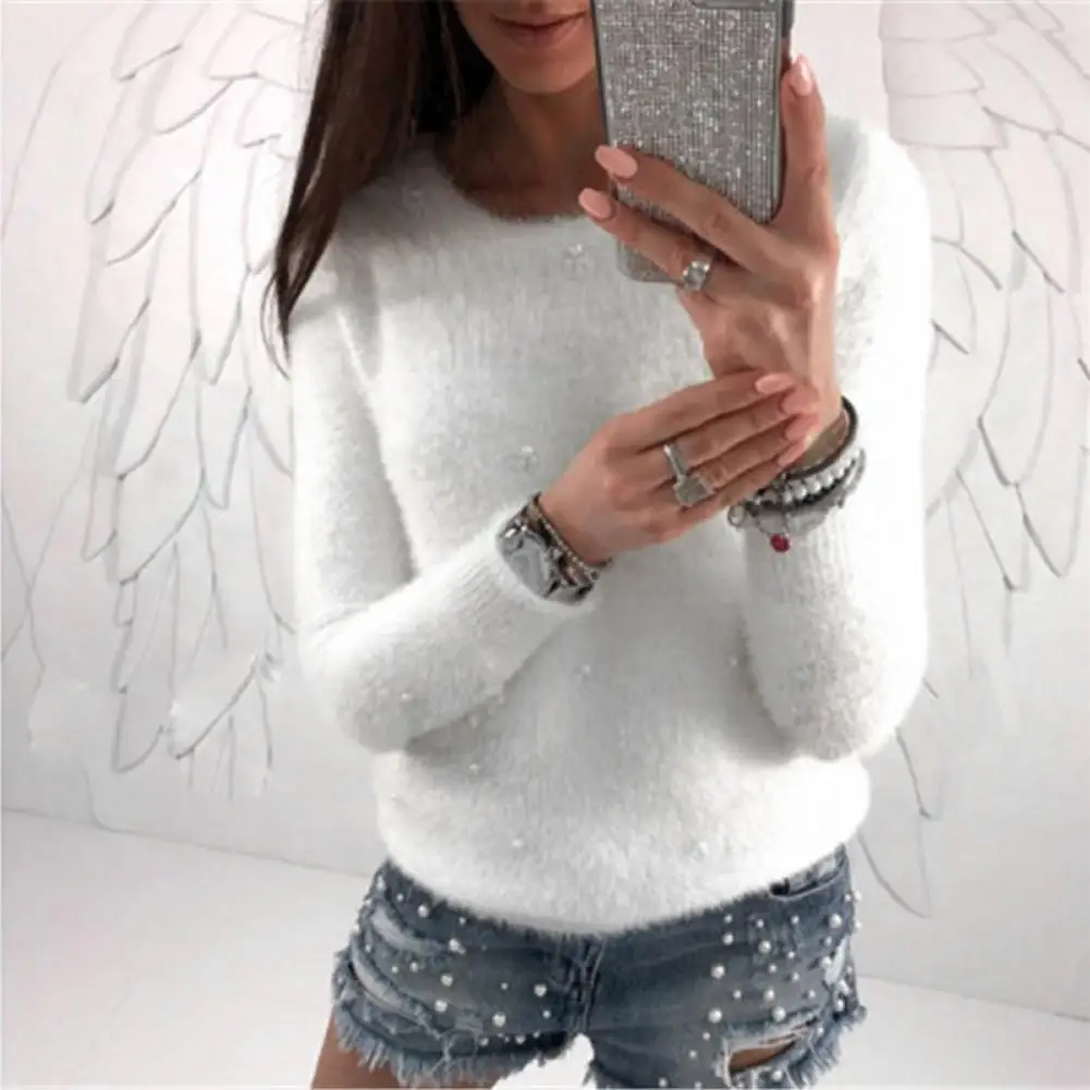 Women Sweater Pullover Solid Color Skin-friendly Plush Faux Pearl Beading Sweater for Dating Fashion Loose Oversized Sweater
Women Sweater Pullover Solid Color Skin-friendly Plush Faux Pearl Beading Sweater for Dating Fashion Loose Oversized Sweater