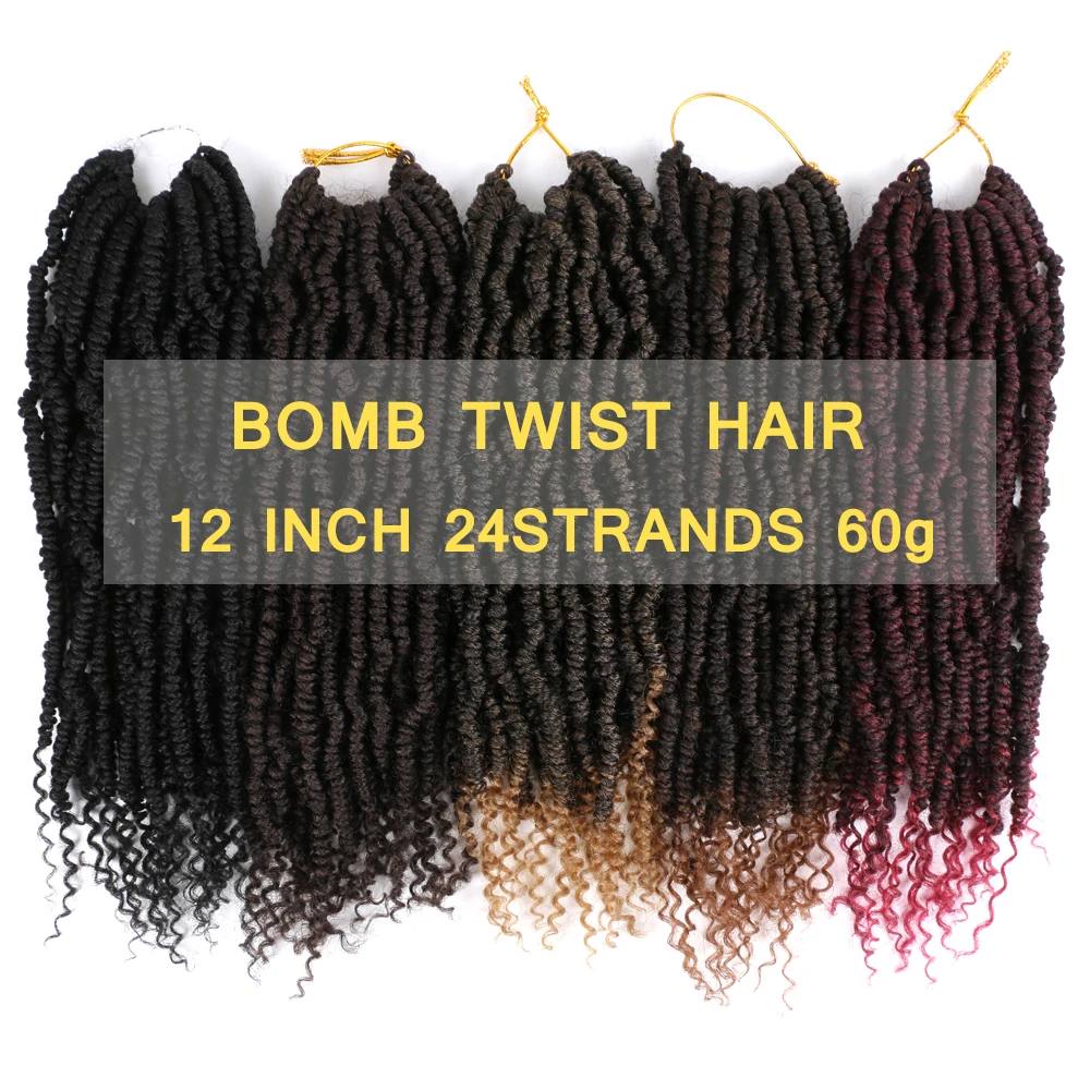 

MTMEI HAIR Bomb Twist Crochet Hair 12" 24 Roots 60g Ombre Synthetic Crochet Braids Pre looped Braiding Hair Extensions