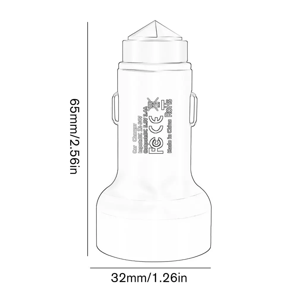 Mini Car Charger 3.4A Double USB Metal Safety Hammer Car Charger Aluminum Alloy Car Charger with Digital Display
Mini Car Charger 3.4A Double USB Metal Safety Hammer Car Charger Aluminum Alloy Car Charger with Digital Display