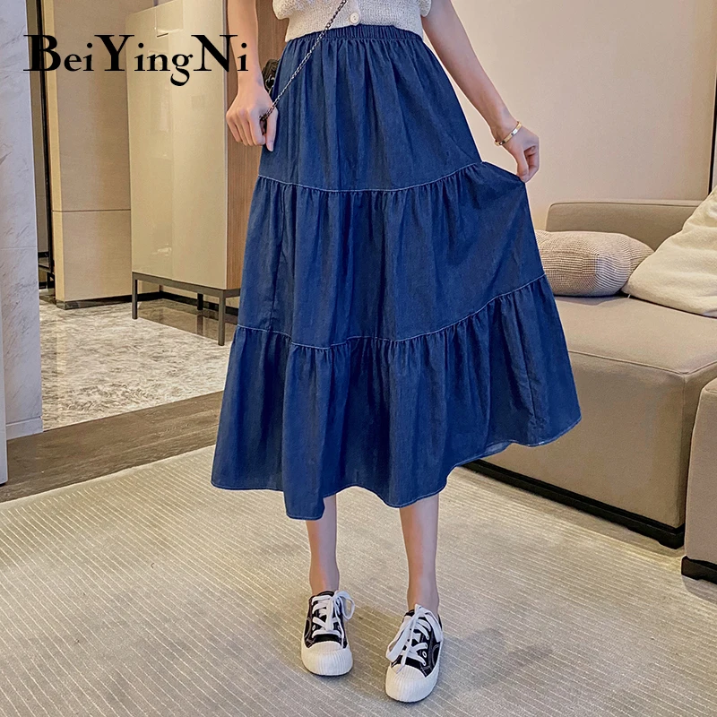 Женская джинсовая юбка Beiyingni модная синяя с высокой талией в Корейском стиле