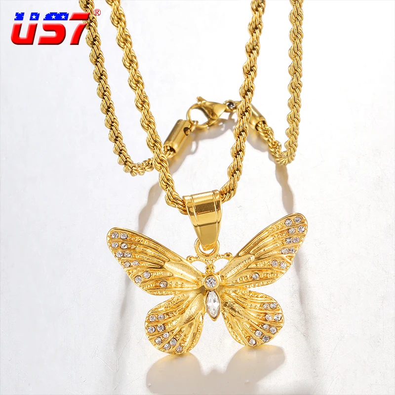 US7 Copper Butterfly Pendant Necklace Bling Iced out Pendant Necklace Gold Color For Men&Women Hip Hop Jewelry Gifts
US7 Copper Butterfly Pendant Necklace Bling Iced out Pendant Necklace Gold Color For Men&Women Hip Hop Jewelry Gifts