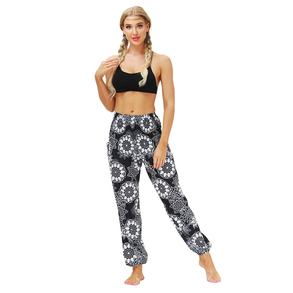

Jessingshow Women's Loose Yoga Pants Boho Print High Waist Casual Trousers Sweatpants Summer Beach Baggy Aladdin Harem Pants