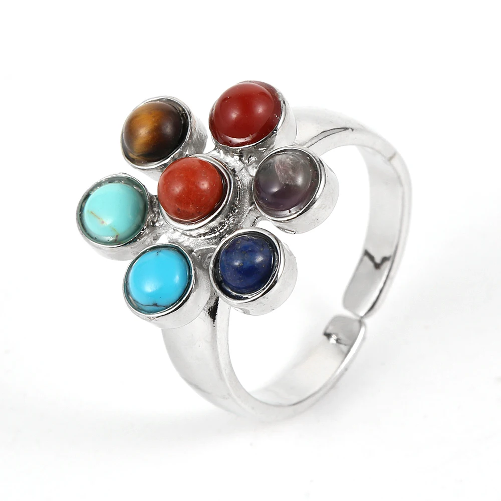 Natural Stone Flower Statement Chakra Rings For Women Small Crystal Turquoises Bead Silver Color Adjustable Ring Boho Jewelry
Natural Stone Flower Statement Chakra Rings For Women Small Crystal Turquoises Bead Silver Color Adjustable Ring Boho Jewelry