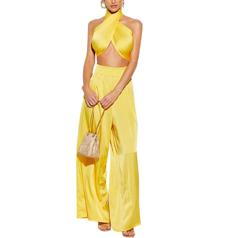68UA Women Sexy 2pcs Satin Outfit Chest Wrapped Crop Top High Waist Wide Leg Pants
68UA Women Sexy 2pcs Satin Outfit Chest Wrapped Crop Top High Waist Wide Leg Pants