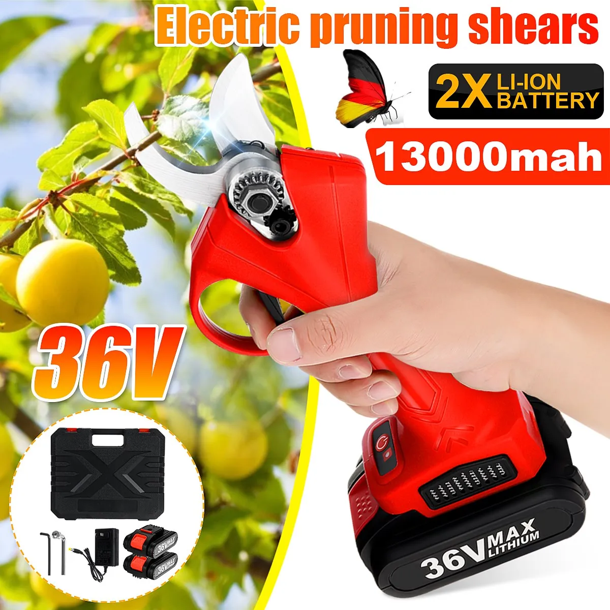 36V 500W Cordless Pruner Lithium-ion Pruning Shear Fruit Tree Bonsai Pruning Electric Tree Branches Cutter Landscaping Tool
36V 500W Cordless Pruner Lithium-ion Pruning Shear Fruit Tree Bonsai Pruning Electric Tree Branches Cutter Landscaping Tool