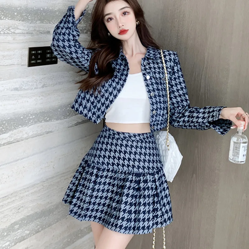 Small Fragrance Houndstooth Suit Women Crop Top Short Jacket Coat + Mermaid Skirts Sets two piece outfit new autumn French Style
Small Fragrance Houndstooth Suit Women Crop Top Short Jacket Coat + Mermaid Skirts Sets two piece outfit new autumn French Style