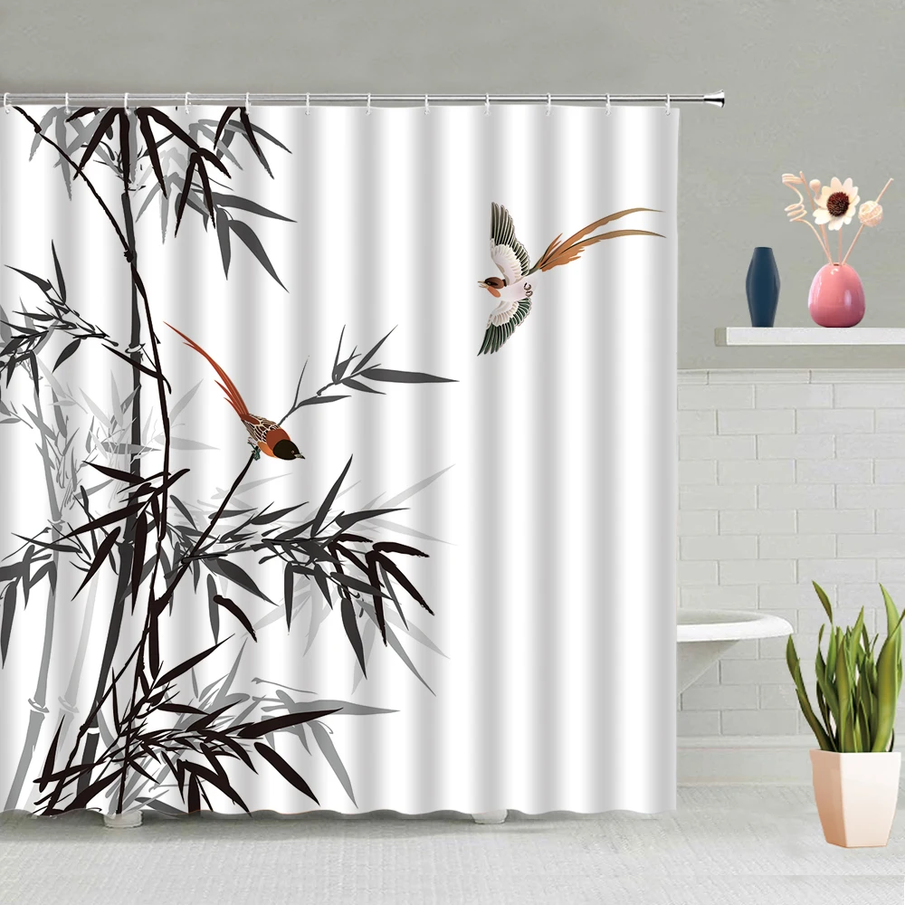 Ink Painting Bamboo Shower Curtains Chinese Style Leaves Birds Mountain Simple Bathtub Decoration Screen Washable With Hooks
Ink Painting Bamboo Shower Curtains Chinese Style Leaves Birds Mountain Simple Bathtub Decoration Screen Washable With Hooks
