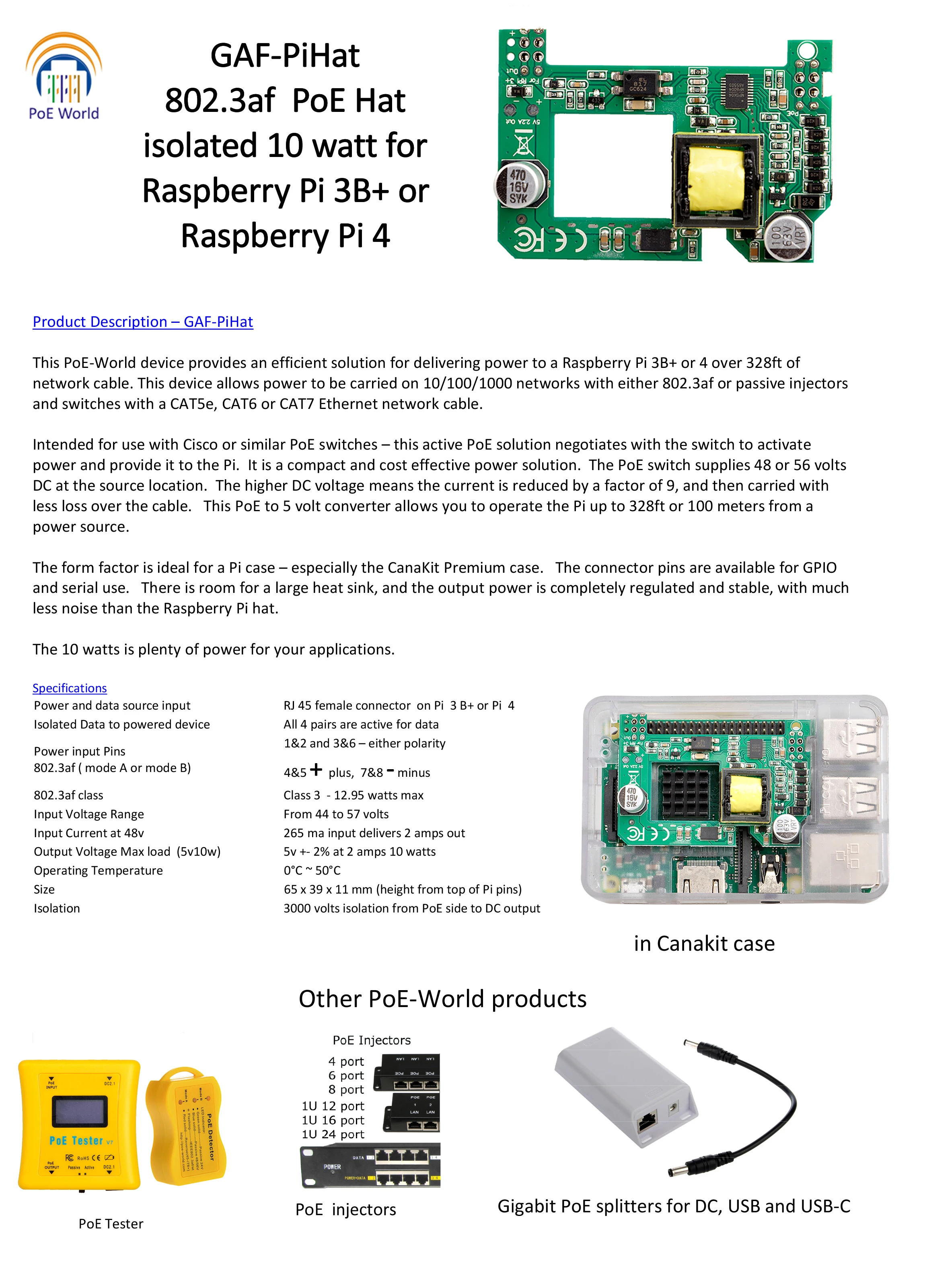 GAF-PiHat Isolated 802.3af 10 watt PoE Hat board for Raspberry Pi and GPIO and serial use work 100Meters
GAF-PiHat Isolated 802.3af 10 watt PoE Hat board for Raspberry Pi and GPIO and serial use work 100Meters