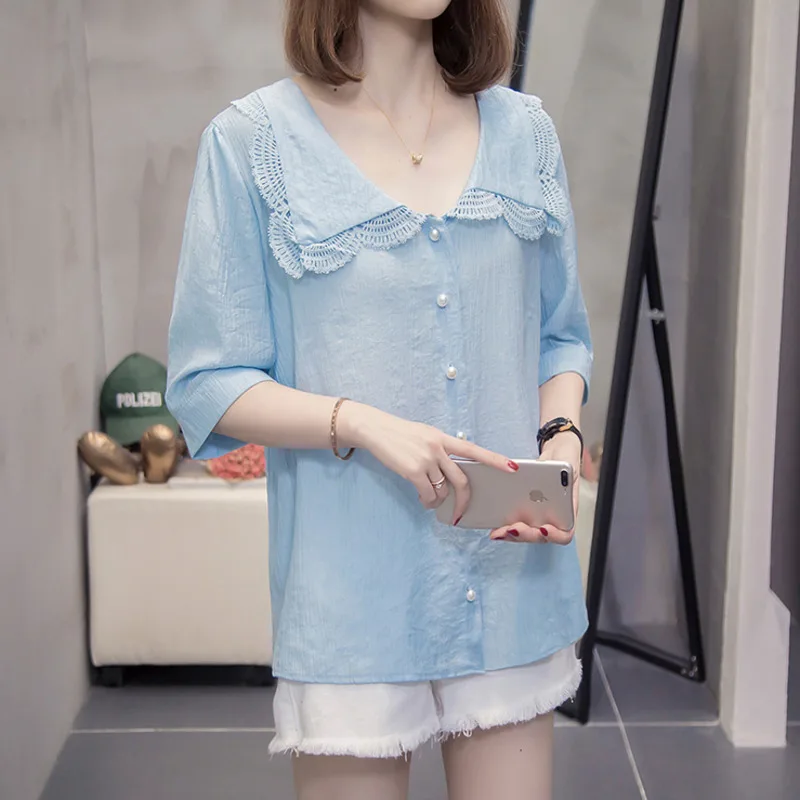 Nkandby Plus Size Summer Women Shirring Blouse Half Sleeve Chiffon Cardigan Shirts Hollow Out Turn-down Collar Loose Tops Femme
Nkandby Plus Size Summer Women Shirring Blouse Half Sleeve Chiffon Cardigan Shirts Hollow Out Turn-down Collar Loose Tops Femme