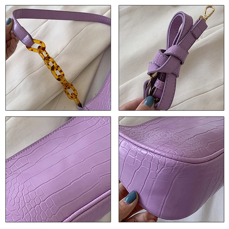 PU Leather Shoulder Bags Women Fashion Crocodile Pattern Acrylic Chain Baguette Handbags Vintage Design Female Small Tote Purse
PU Leather Shoulder Bags Women Fashion Crocodile Pattern Acrylic Chain Baguette Handbags Vintage Design Female Small Tote Purse