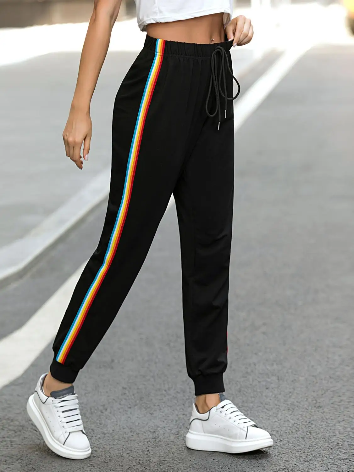 Осенне-зимние повседневные спортивные брюки с полосками сбоку, хлопковые черные брюки с высокой талией
Осенне-зимние повседневные спортивные брюки с полосками сбоку, хлопковые черные брюки с высокой талией