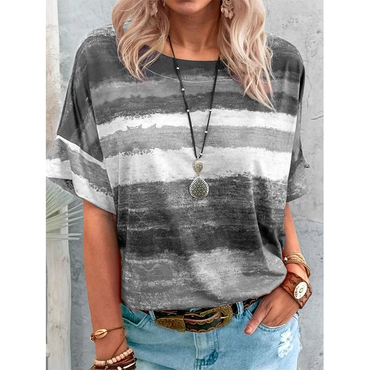 New Summer Gradient Contrast Stripe Short Sleeve Shirt T Shirt T Shirt Women National Style Funny T Shirts Women Tshirts 5xl
New Summer Gradient Contrast Stripe Short Sleeve Shirt T Shirt T Shirt Women National Style Funny T Shirts Women Tshirts 5xl