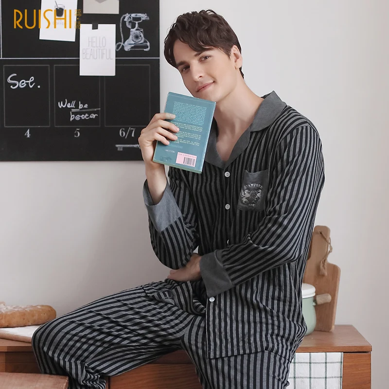 Brand Pajama Set Male Modal Sleepwear Classy Home Clothing Stripe Long Sleeves Winter Cardigan Top Quality Brand Pyjamas suit 
Brand Pajama Set Male Modal Sleepwear Classy Home Clothing Stripe Long Sleeves Winter Cardigan Top Quality Brand Pyjamas suit