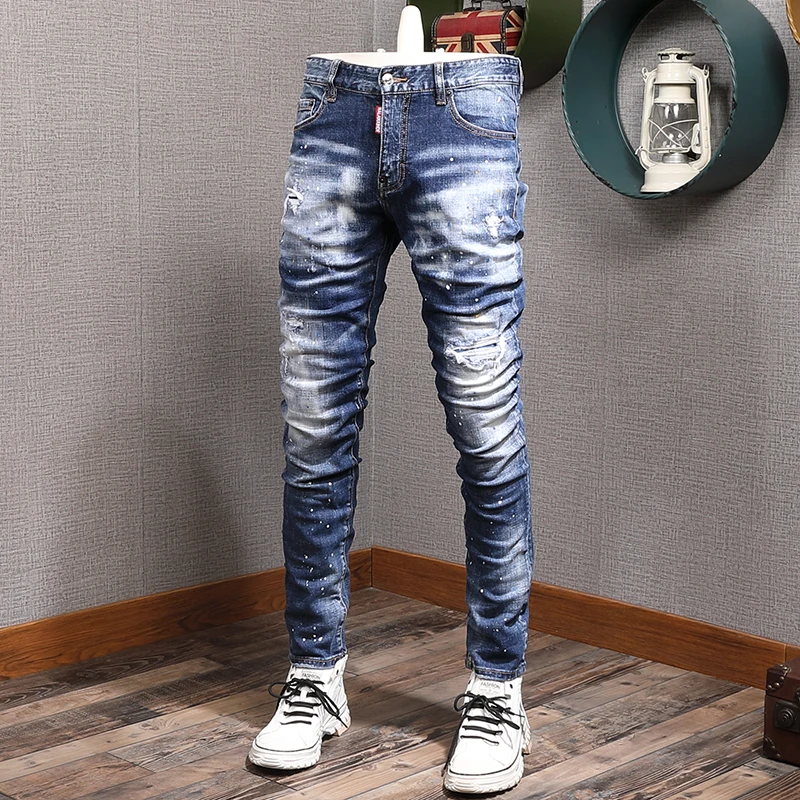 Street Style Fashion Men Jeans Retro Blue Elastic Slim Fit Ripped Jeans Men Splashed Designer Hip Hop Casual Plain Denim Pants
Street Style Fashion Men Jeans Retro Blue Elastic Slim Fit Ripped Jeans Men Splashed Designer Hip Hop Casual Plain Denim Pants