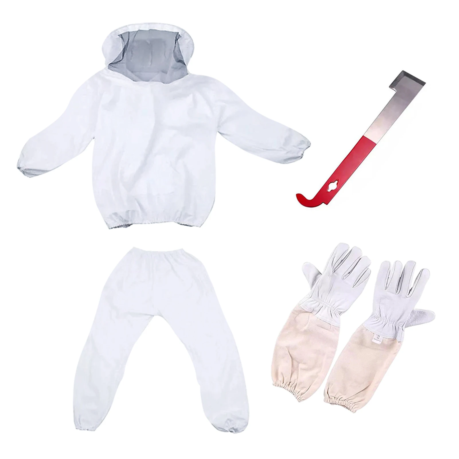 

4pcs Professional Gloves Hat Protective Hood Honeycomb Tool Bee Suit Set Coverall Beekeeping Equipment Workwear Pants With Veil