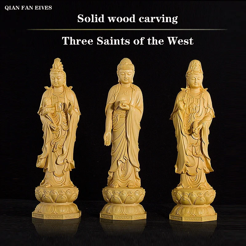 Solid wood three-piece Buddhist Guanyin wood carving statue Hand carved sculpture Home living room loft feng shui statue
Solid wood three-piece Buddhist Guanyin wood carving statue Hand carved sculpture Home living room loft feng shui statue