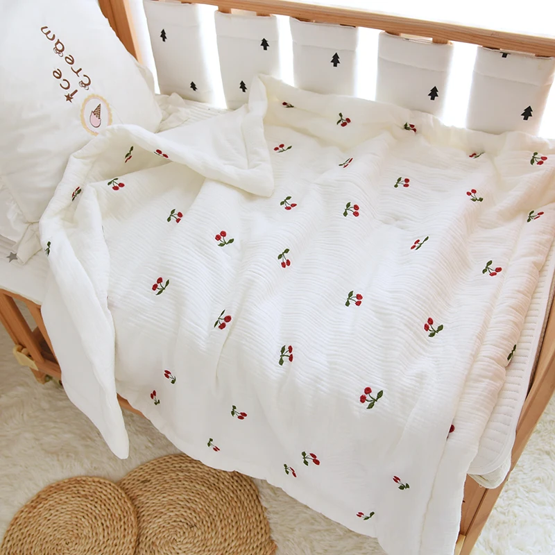 Autumn Winter Baby Muslin Blanket Quilt Cherry Embroidered Cotton Gauze Newborn Bedding Blankets Cover Kids Cot Crib Comforter
Autumn Winter Baby Muslin Blanket Quilt Cherry Embroidered Cotton Gauze Newborn Bedding Blankets Cover Kids Cot Crib Comforter