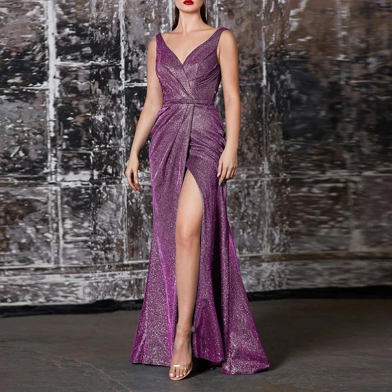 Sexy Women V-Neck High Slit Sleeveless Long Dress Elegant Solid Lady Draped Party Maxi Dress Summer Autumn Female Ball Dresses
Sexy Women V-Neck High Slit Sleeveless Long Dress Elegant Solid Lady Draped Party Maxi Dress Summer Autumn Female Ball Dresses