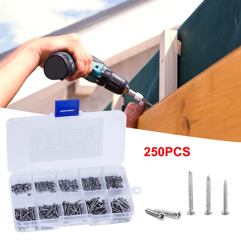 250pcs M2 Stainless Steel Phillips Flat Head Self Tapping Wood Electronic Small Screws Philips Screws Assortment Set
250pcs M2 Stainless Steel Phillips Flat Head Self Tapping Wood Electronic Small Screws Philips Screws Assortment Set