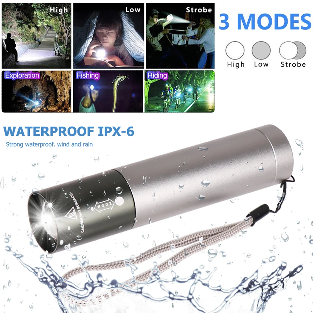T6 LED Flashlight Zoom Aluminum Alloy Mini Torch 3 Lighting Modes USB Rechargeable Torchlight Portable Hand For Outdoor Tools
T6 LED Flashlight Zoom Aluminum Alloy Mini Torch 3 Lighting Modes USB Rechargeable Torchlight Portable Hand For Outdoor Tools