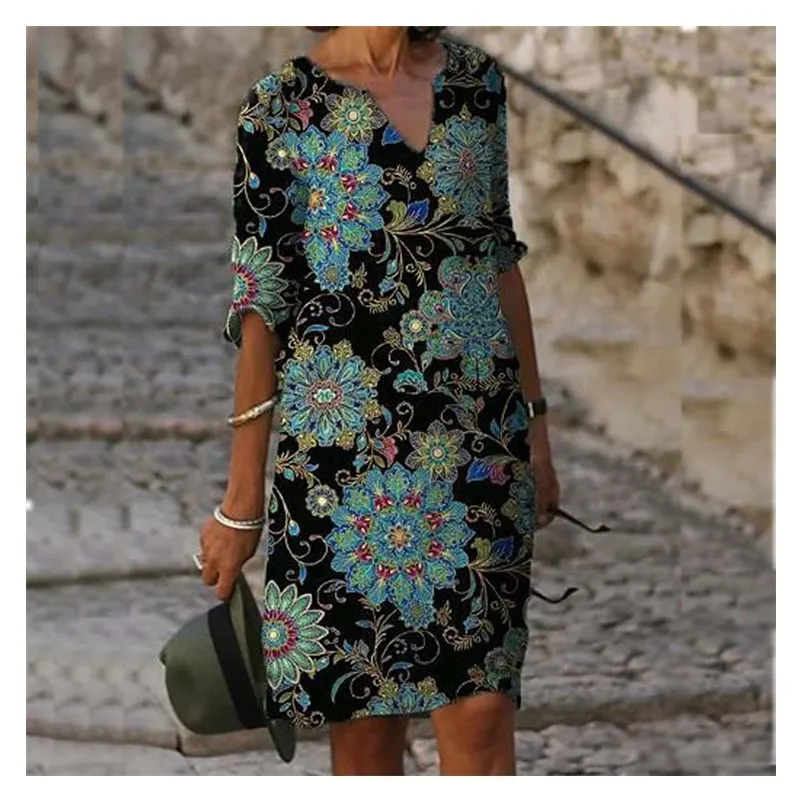 Loose print bamboo fiber hemp floral short sleeve women's Retro Art round neck and 5 / 5 sleeves
Loose print bamboo fiber hemp floral short sleeve women's Retro Art round neck and 5 / 5 sleeves