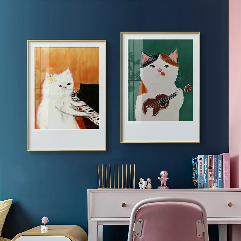 Настенная живопись с мультипликационным котом плакаты и рисунки на холсте для
