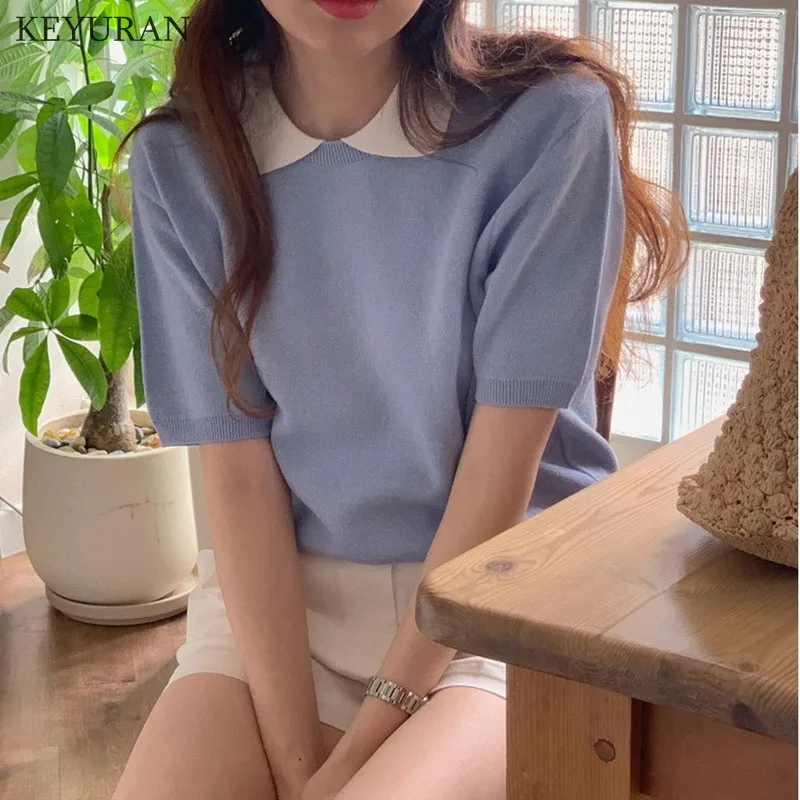 Woman Knitted Tshirts Summer Korean Chic Color Contrast Knit T Shirts for Women Turn-down Collar Short Sleeve Tees Knitwear Tops
Woman Knitted Tshirts Summer Korean Chic Color Contrast Knit T Shirts for Women Turn-down Collar Short Sleeve Tees Knitwear Tops