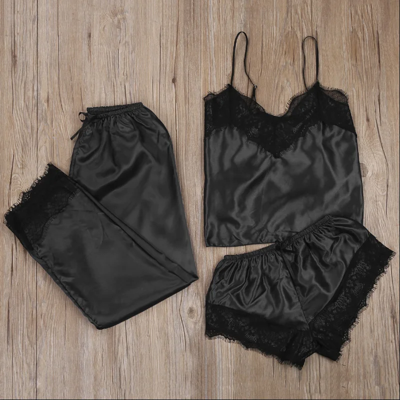 3pcs Women Satin Lace Mesh Sleepwear 9 Colors Homewear Nightwear Pyjamas Set Female Sexy Sleepwear Outfits 2020 Hot Sale
3pcs Women Satin Lace Mesh Sleepwear 9 Colors Homewear Nightwear Pyjamas Set Female Sexy Sleepwear Outfits 2020 Hot Sale
