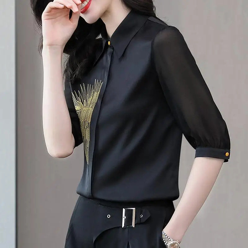 Chiffon black shirt blouse women new style 2021 spring, summer and autumn five-point sleeve shirt fashion western style
Chiffon black shirt blouse women new style 2021 spring, summer and autumn five-point sleeve shirt fashion western style