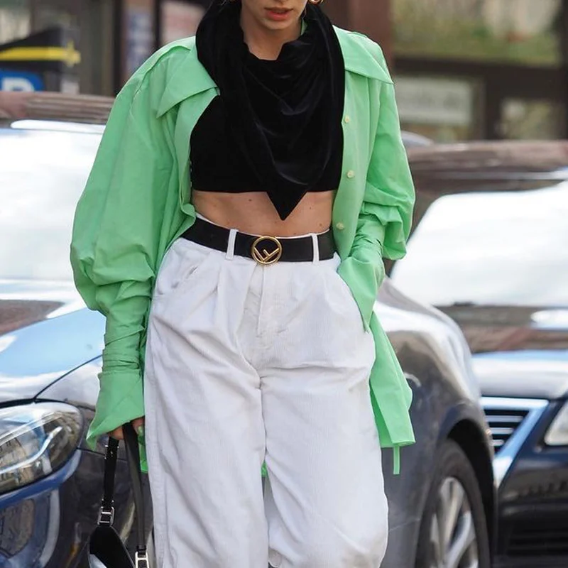 Autumn Winter High Street Shirts Women Lapel Collar Solid Green ladies Blouses Shirt Cuffed Long Sleeves Female Shirt
Autumn Winter High Street Shirts Women Lapel Collar Solid Green ladies Blouses Shirt Cuffed Long Sleeves Female Shirt