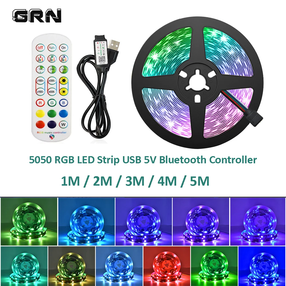 RGB LED Strip 1m 2m 3m 4m 5m SMD5050 30LED/M 24-KEY Bluetooth Music Controller USB 5V Flexible Lamp for TV Background Lighting
RGB LED Strip 1m 2m 3m 4m 5m SMD5050 30LED/M 24-KEY Bluetooth Music Controller USB 5V Flexible Lamp for TV Background Lighting