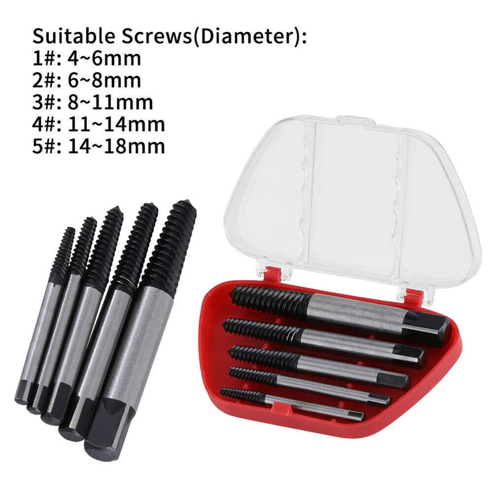 5pcs Screw Extractor With Storage Box Chrome Vanadium Steel Screw Extractor 5 Sizes 4mm To 18mm Set Easy Out Guide
5pcs Screw Extractor With Storage Box Chrome Vanadium Steel Screw Extractor 5 Sizes 4mm To 18mm Set Easy Out Guide