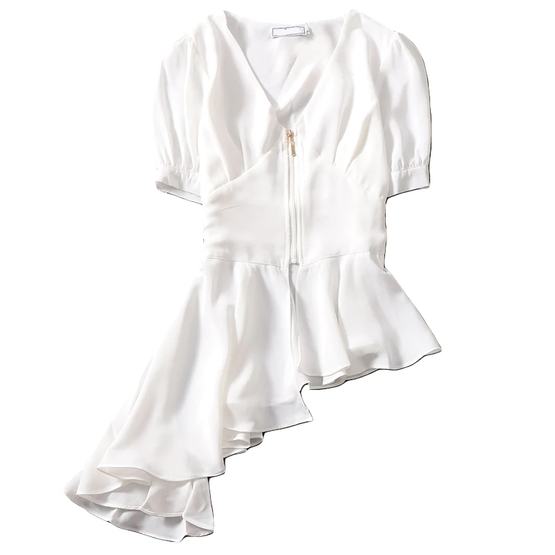 high waist chiffon women shirts 2020 summer new v-neck zipper irregular office lady ruffles solid office lady white shirts tops
high waist chiffon women shirts 2020 summer new v-neck zipper irregular office lady ruffles solid office lady white shirts tops