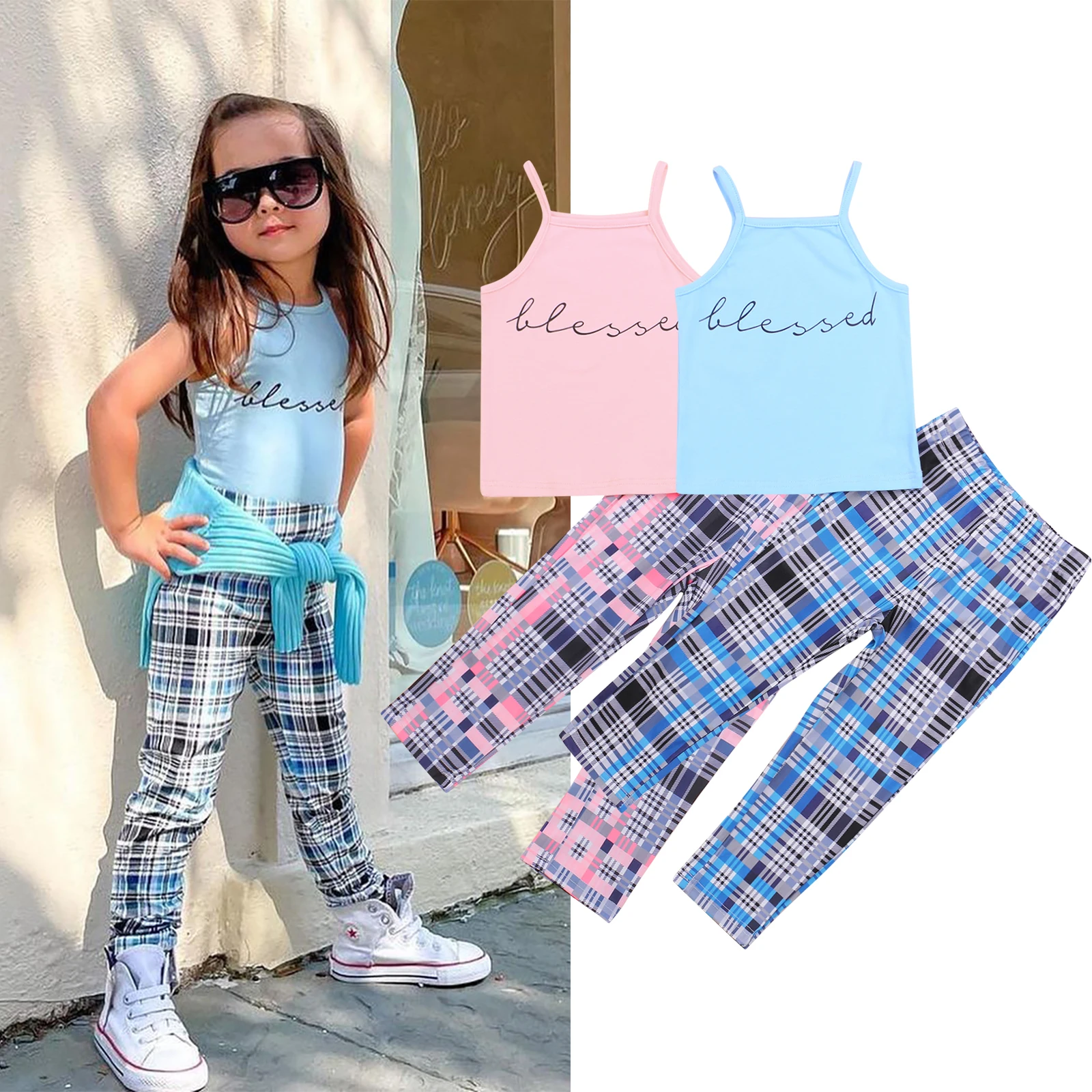 2-7Y Summer Fashion Kids Girls Clothes Sets 2pcs Letter Sleeveless Strap Vest Tops Plaid Printed Pants
2-7Y Summer Fashion Kids Girls Clothes Sets 2pcs Letter Sleeveless Strap Vest Tops Plaid Printed Pants