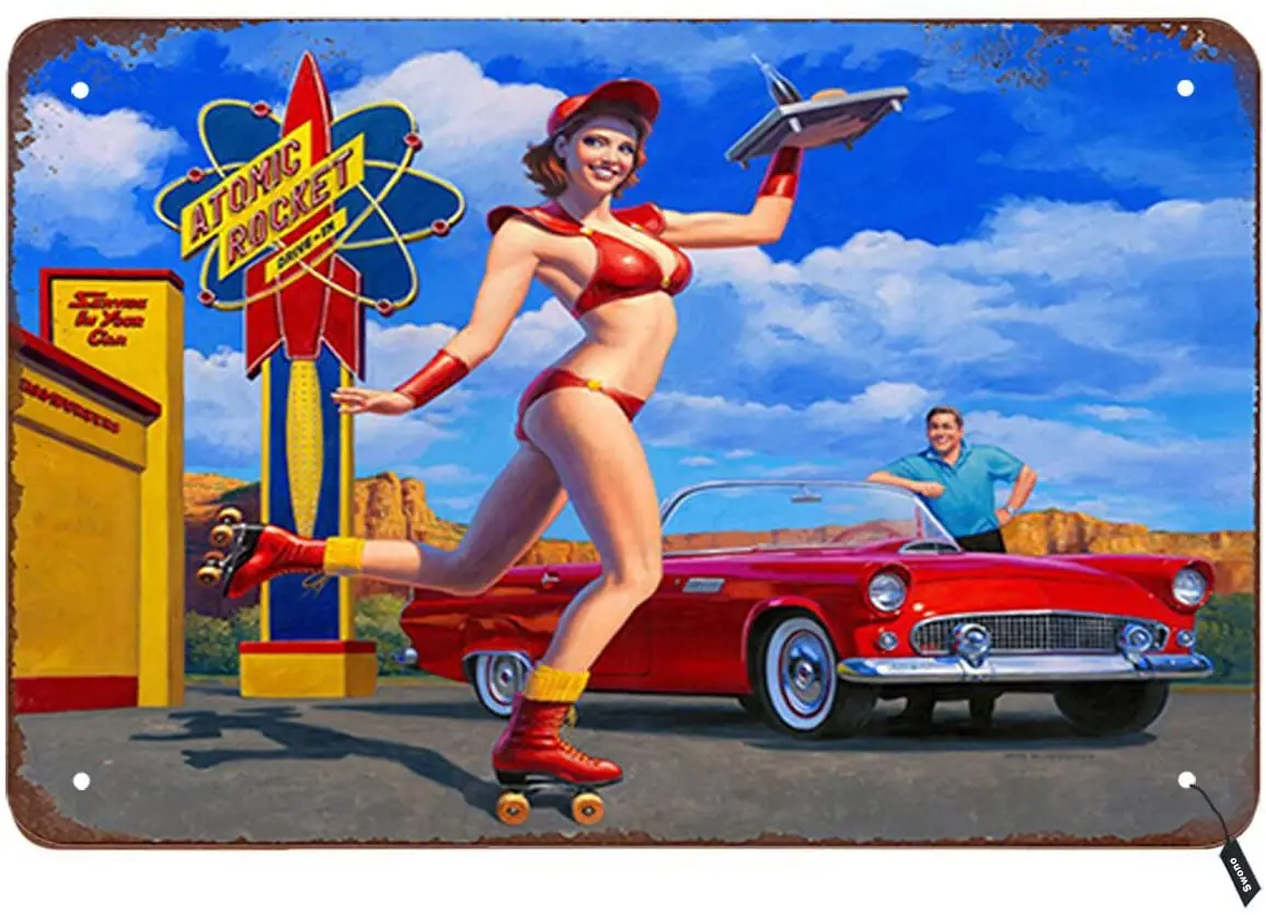 Swono Pin Up Girl Tin SignsSexy Waiter Girl Came Up on RollerSkates Serving Food for Guests Vintage Metal Tin Sign for Men Women
Swono Pin Up Girl Tin SignsSexy Waiter Girl Came Up on RollerSkates Serving Food for Guests Vintage Metal Tin Sign for Men Women