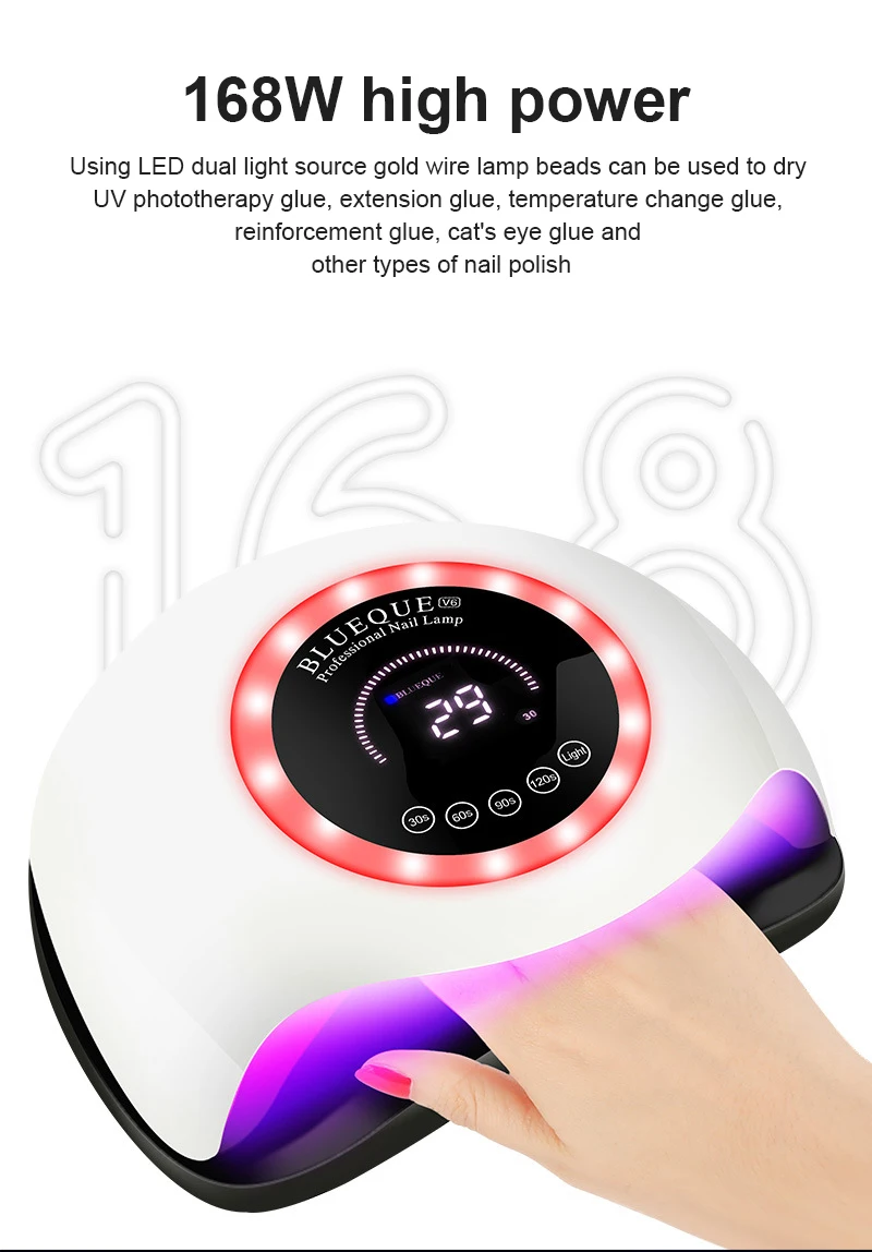 2Colors 168W High-power Nail Dryer Lamp Nail Phototherapy Machine 42 Lamp Beads Quick-drying Painless Nail Lamp Nail Dryers Tool 
2Colors 168W High-power Nail Dryer Lamp Nail Phototherapy Machine 42 Lamp Beads Quick-drying Painless Nail Lamp Nail Dryers Tool